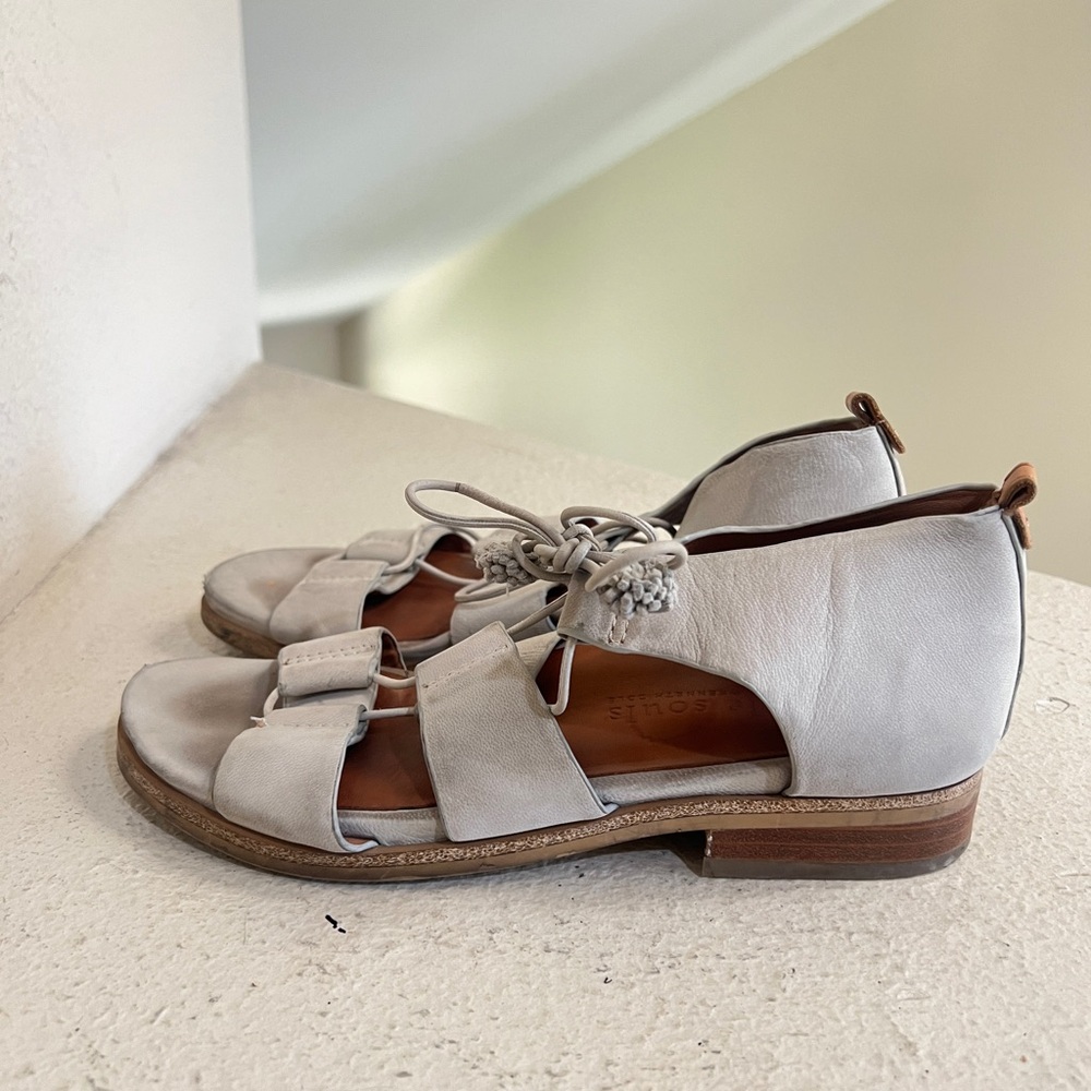 Gentle Souls Kenneth Cole Women's Fina Gray Leather Lace-up Flat Sandals Sz‎ 7M